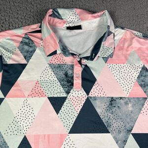 Men's Geometric Polo Shirt in Pink and Blue